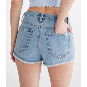 Aeropostale Vintage High-Rise Denim Shorty Shorts Daisy Watermelon Print Size 10